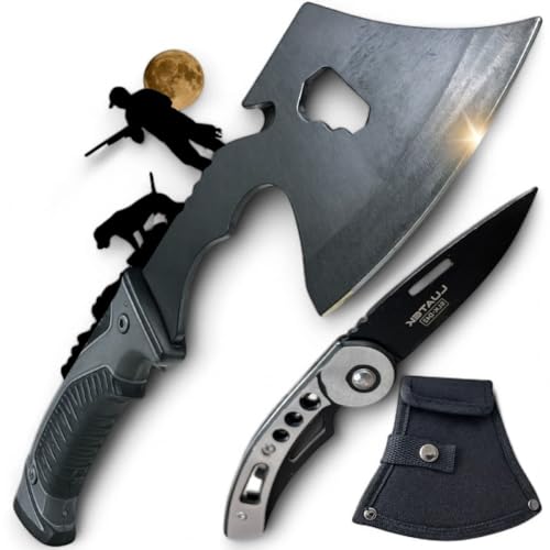 Machadinho Multifuncional + Canivete Dobrável Kit de Ferramentas de Sobrevivência Resistente, Compac