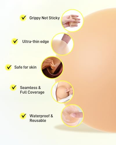 Image of Niidor Non-Adhesive Nipple Covers for Women, Grippy Silicone Nipple Pasties Reusable With Travel Case Circle & Triangle Combo