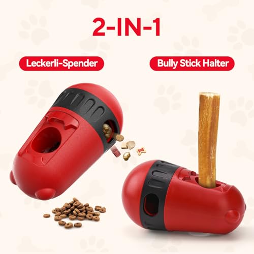 LIFLIX 2 in 1 Hundespielzeug Intelligenz, Bully Stick Halter & Leckerli Spender Spielzeug, Verstellbarer Futterspielzeug für Kleine, Mittlere und Große Hunde gegen Verschlucken, Rot