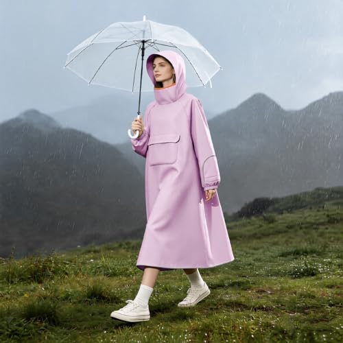 Image of PALAY High Collar Motorcycle Raincoat with Hood, Folding Hand Guard Flaps, PVC Full-Cover Riding Poncho with Front Pocket, Adult Women Raincoat for E-Bike, Scooter & Outdoor Riding