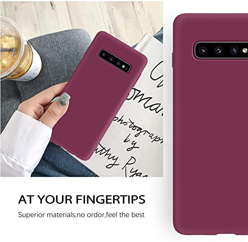 Image of DIZORO Liquid Silicone Case with Microfiber Coushioning Compatible for Samsung Galaxy S10 Plus Cover, Gel Rubber Full Body Protection - Wine Red