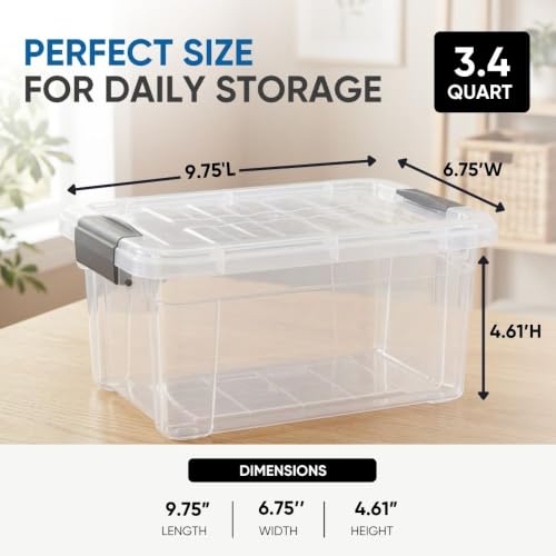 Image of Superio 3.4 Quart Clear Plastic Storage Boxes with Lids, Stackable Organizer Containers, BPA-Free Storage Bins for Home, Office, School & Dorm, 1 Pack