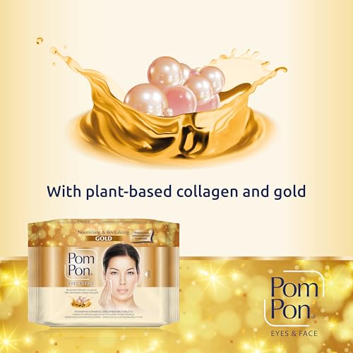 Pom Pon GOLD Gesichts und Augen Make-up Entfernungstücher, mit natürlichen, nährenden und revitalisierenden Inhaltsstoffen, 20 Stück