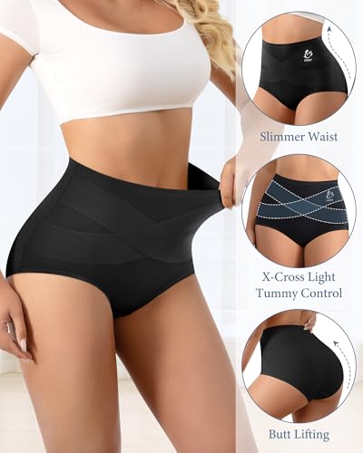 Women's Underwear 4 Pack Cotton High Waisted No Muffin Top Ladies Panties Postpartum Soft Briefs Full Coverage4