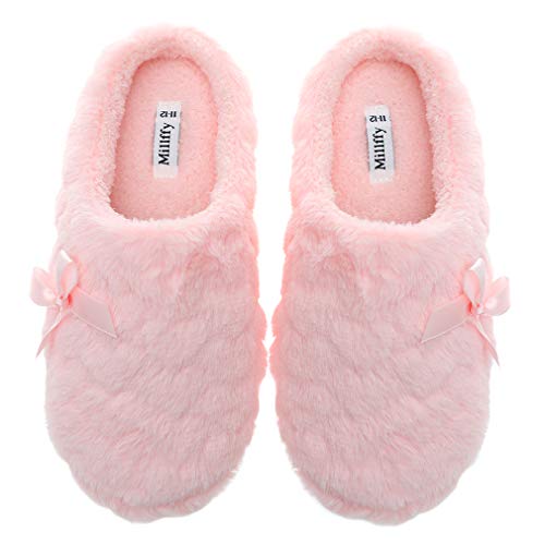 Millffy Womens Mens Indoor Slippers Winter Warm Fuzzy Plush Fur Anti-Slip House Bedroom Slippers