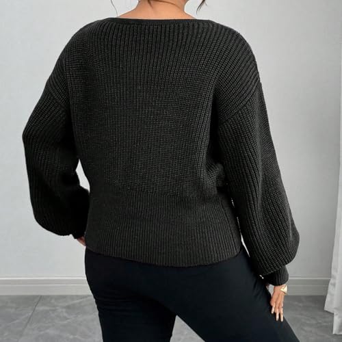 Image of ZAFUL Women's V Neck Cable Knit Sweater Long Sleeve Ribbed Crop Tops Wrap Surplice Solid Casual Pullover Jumper