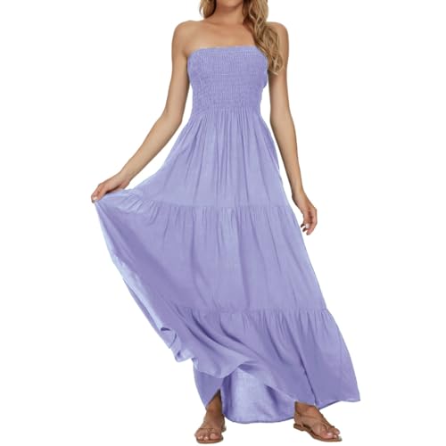 Image of Women's Summer Strapless Tube Top Maxi Dresses Off Shoulder Boho Beach Long Dress