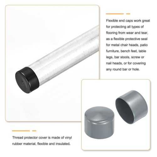 Image of uxcell 4pcs Rubber End Caps 63mm(2 1 /2 Inch) ID x 40mm(1 9 /16 Inch) H Vinyl Round End Cap Cover Screw Thread Protectors Light Gray, 40mm Height