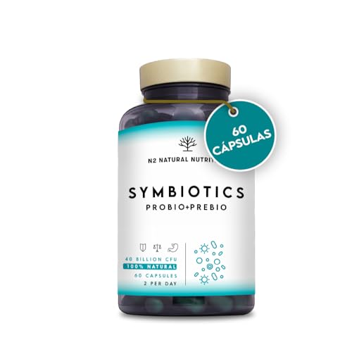 Probioticos y Prebioticos Intestinales. 60 cápsulas 40 Billones de Bacterias Probióticas. Probioticos Mantenimiento Flora Intestinal, Trastornos Gastrointestinales. CE. N2 Natural Nutrition