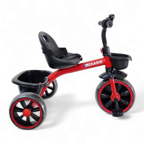 Image of MEKASHI T-001RW Plug N Play Kids Trike /Baby Tricycle, Big Size Storage Basket, Bell, Comfortable Seat with Seat Belt, 12 to 48 Months, Load Upto 35Kg, Easy Assembly, Heavy Guage Steel Frame, Red