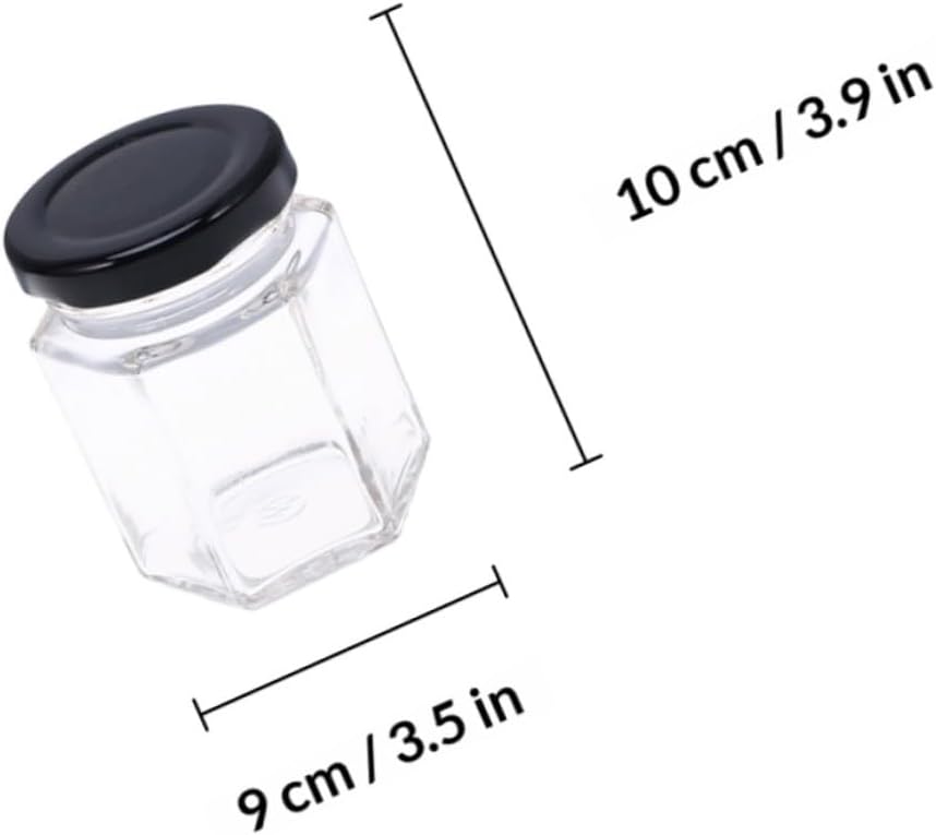 OSALADI Hexagonal Glass Food Storage Jars 380ml, 10pcs Press Type Sealed Canisters for Kitchen Grains and Snack Storage
