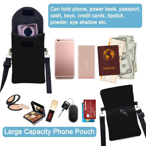 Image of Neoprene Cell Phone Sleeve Pouch Case Bag with Crossbody Strap Neck Lanyard for Women 7.5 X 4.3 in Black