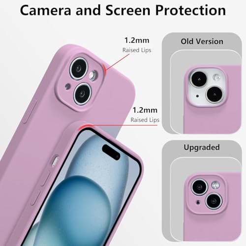 Image of DIZORO Compatible with iPhone 15 Plus Camera Protection Case 6.7, Slim Liquid Silicone 3 Layers Full Covered Soft Gel Rubber Phone Case Protective Cover 6.7 Inch - Lilac.