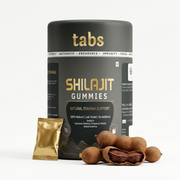 Tabs Premium Shilajit Gummies | Daily Stamina & Energy Support | With Ashwagandha, Gokshura & Safed Musli | Natural Ayurvedic Gummies | 60 Count