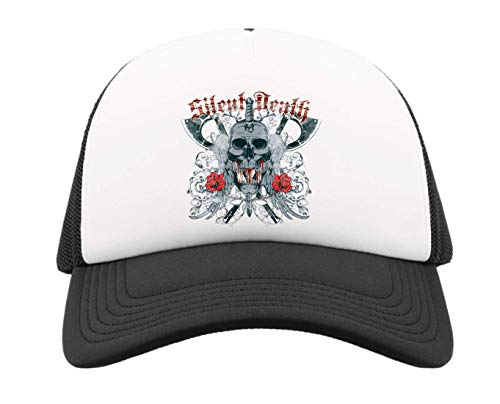 Photo de Silent Death Axe Reaper Red Roses Art Casquette de Camionneur en Demi-Maille Casquette de Baseball Snapback One Size