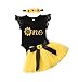 Newborn Girls 1st Birthday Outfit Ruffled Floral One Romper Yellow Tutu Skirt Dress First Birthday Girl Outfit (Black+Yellow, 12-18Months)