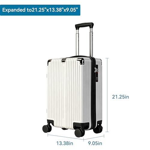 Image of 20 Inch Carry On Luggage with Spinner Wheels,PC Expandable Hard Shell Suitcase with USB Port,Lightweight Travel Luggage Airline Approved for Men Women (White)