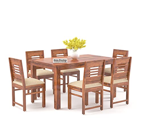 Image of Sheesham Wooden Dining Table 6 Seater Dining Set for Home & Restraunts | Solid Wooden Dining Table with 6 Chairs | Solid Wood Six Seater Dining Set (G Honey Finish)