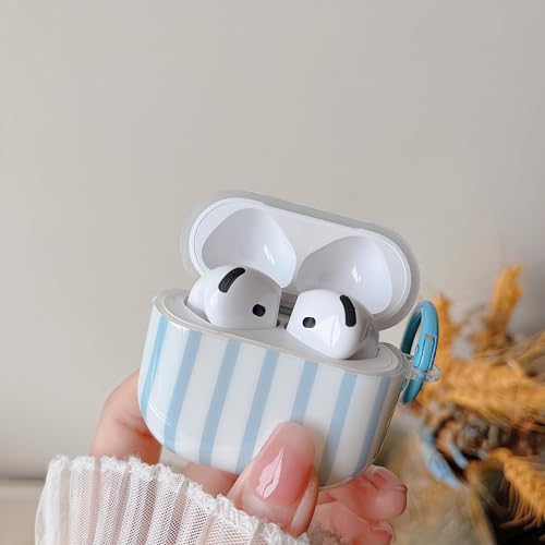 Image of MINSCOSE for AirPods 4 Clear Case,Cute Striped Aesthetic Pattern Design with Girly Keychain Ring,Soft TPU Protective Shockproof Cover with Cleaner Kit for Girls Women for Airpods 4-Blue