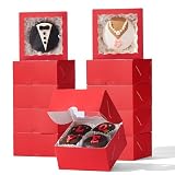 JCXGRVC 100PCS 4x4x2 inches Classic Red Bakery Boxes with Window - Macaron Cookie Chocolate Truffle Strawberry & Mini Cake Gift Boxes for Parties Valentine's Birthdays Wedding Christmas Favors
