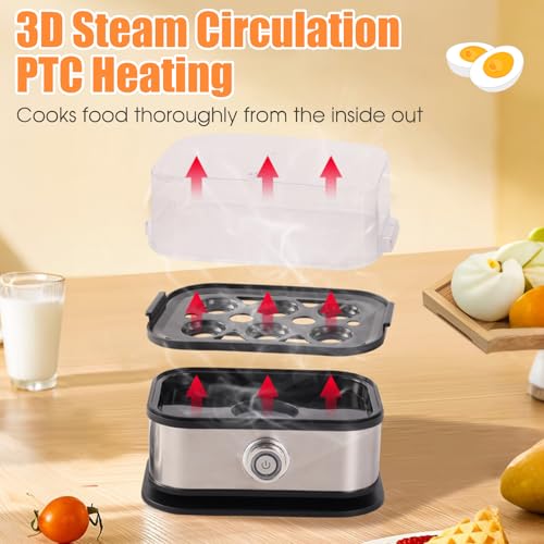 Smart Electric Egg Cooker with Auto Shut-Off - Stainless Steel Steamer for Soft/Medium/Hard Boiled Eggs, Kitchen Steam Boiler for Vegetables (6-Capacity) - Image 7