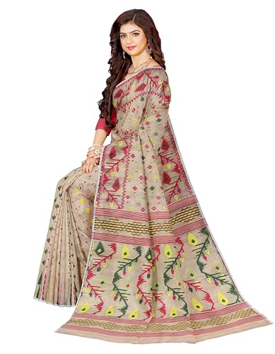 Image of Mayabi Women's Dhakai Jamdani Cotton Silk Saree Traditional Bengali Tant Korat Work, Without Blouse Piece