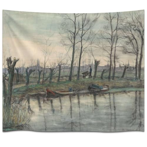 Tranquil Riverside Landscape Tapestries Vintage Rustic Minimalist Aesthetic Tapestry Wall Art Wall Hanging Elegant Whimsical Home Decor for Living Room Bedroom Office Apartment (GZLT1316,50x60 inch)