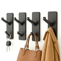 susswiff Wall Hooks Stick On for Hanging Coats - Strong Sticky Hooks, Heavy Duty (Hold 6KG), Self Adhesive Hook for Towel, Coats, Key, for Bathroom, Door, Kitchen, Dorm, Black, Metal, 4 Pack