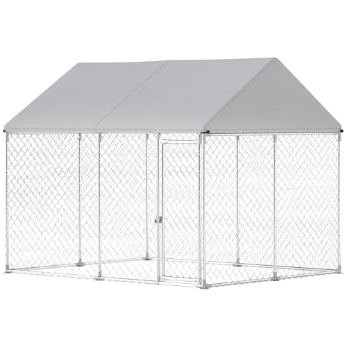 PawHut Outdoor Dog Kennel with Roof Galvanized Steel Dog Run 9.2'x7.5'x7.2'