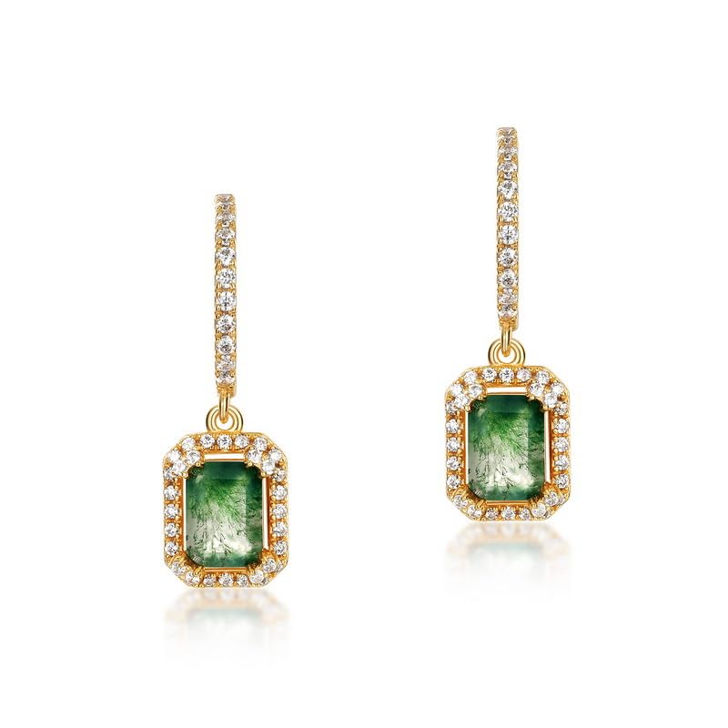 Boucles d'oreilles agate de mousse en or légères pour oreilles sensibles