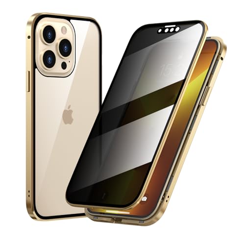 Guppy Anti Peeping Magnetic Case for iPhone Air Magnetic Glass Case Built-in Camera Lens Protector Privacy Screen Glass Protector Bumper Case Anti peep Cover with Lock Gold