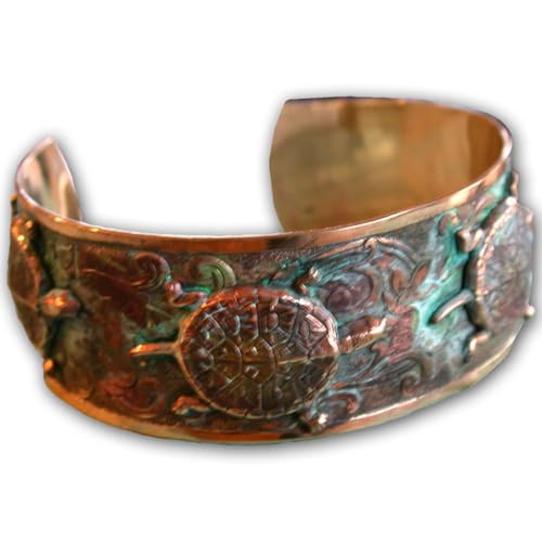 Elaine Coyne Collectible Artwear Verdigris Patina Brass Classic Box Turtle Cuff Bracelet