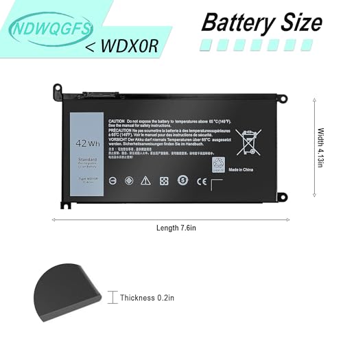 Image of WDX0R 42Wh Laptop Battery for Dell Inspiron 13 5368 5378 15 5567 7560 17 5767 Series Vostro 14 5468 Latitude 3189 Replaces T2JX4 FC92N 3CRH3 | 11.4V Li-ion