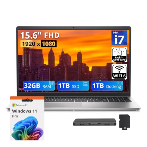 Image of Dell 15.6 inch FHD Business Laptop, Intel 10-core i7-1355U up to 5GHz, 32GB DDR5 RAM, 2TB Storage (1TB SSD+1TB Docking Station), Intel UHD Graphics, Backlit Keyboard, Wi-Fi 6, Windows 11 Pro, Silver