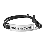 Yiyang Leather Bracelet for Women Inspirational Personalized Gifts for Father Mantra Music is My Excape