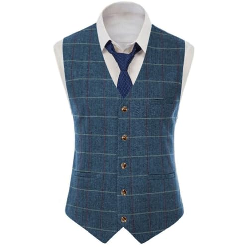Men Brown Checkered Vintage Slim Single Breasted Fit Banquet Business Temperament Suit Vest 5
