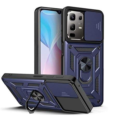 Image of Spazy Case Infinix Note 50s 5G+ Back Cover | Heavy Duty Hybrid Case with 360 Degree Rotating Finger Ring Holder + Slider Shutter Camera Protection Case for Infinix Note 50s 5G+ - Blue