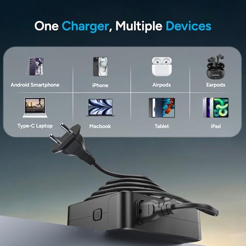 Image of Ambrane 150W Fast Charger for All Mobiles, Type C Laptops - MacBook All Models & Windows Type C Laptops, 4 Ports - 3 Type C, 1 USB, GaN Adapter, Long Cable, Perfect for Table (RAAP HUB 150 Black)
