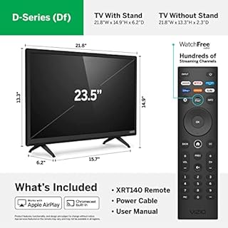 VIZIO 24-inch 1080p Smart TV with Apple AirPlay and Chromecast Built-in, Screen Mirroring for Second Screens, & 150+ Free Streaming Channels, D24f-J09, 2021 Model (Renewed)