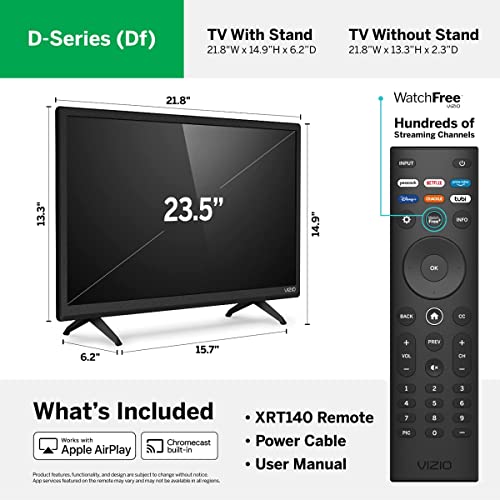 VIZIO 24-inch D-Series Full HD 1080p Smart TV with Apple AirPlay and Chromecast Built-in, Screen Mirroring for Second Screens, & 150+ Free Streaming Channels, D24f-J09, 2021 Model (Renewed)