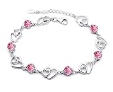 armkette mit kindernamen 100% nagelneu findout Amethyst rot, rosa, blau, weiß-Kristallherz-Silber-Armband für Frauen Mädchen. (rosa Kristall)