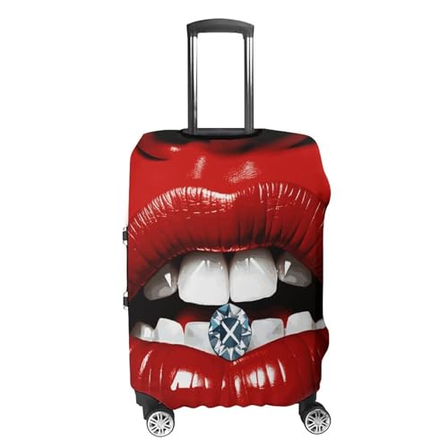 Red Lips with Diamond Luggage Cover Elastic Suitcase Protector Case Anti-Scratch Washable Baggage Covers Protector For Traveling, Aircraft Consignment L4