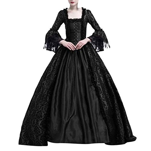 Yumso Femmes Automne Hiver Gothique RéTro Floral Imprimé Robes De Bal Costume Robes Imprimée Halloween Party Déguisement Vampire Dress Gothique à Manches Longues à Capuche Adulte Cosplay (Noir, XXL) Cover