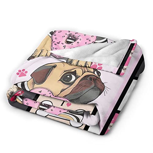 Cute Pug Blanket Puppy Dog Blanket Animal Fleece Blanket Throw Soft Cozy Pink Blanket For Bed Sofa Couch Gifts For Kids Boys Girls Pets 50"X40" #TOP4