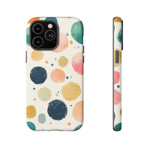 Coque iPhone 14 Pro Max rigide mate anti-choc avec imprimé pois colorés