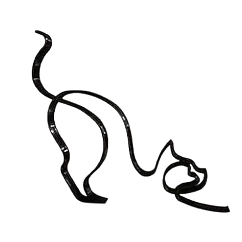 CTRLZS 1 Piece Cat Minimalist Art Sculpture, Black Metal Creatives Statue for Wall Room Decor