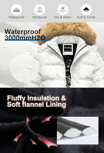 Image of Pursky Men's Puffer Jacket Waterproof Winter Bubble Coats Ski Parka Fur Hooded