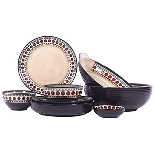 DUDSME Dinnerware Set 34-Piece Stoneware Dinnerware Sets Service for 8 Reactive Glaze Dishes Sets Porcelain Plates and Bowls Sets for 8 Microwave and Dishwasher Safe Eco Friendly Non BRE
