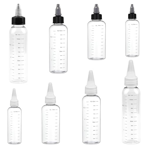 KVBUCC 8-pack 30/60/100/120ml Graduated Bottles With Pointed Mouth, Squeeze Bottle Applicator, With Cap, Transparent Graduated Bottles, Suitable For Hair Dye, Hair Care Oil