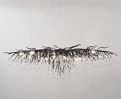 Yiosi Black Chandelier, Crystal Chandelier Branch Lighting Frosted Raindrop Large Rectangular Kitchen Island Hanging Light Fixture For High Ceiling,Dining Room, Foyer (L63 Rectangle) #TOP19
